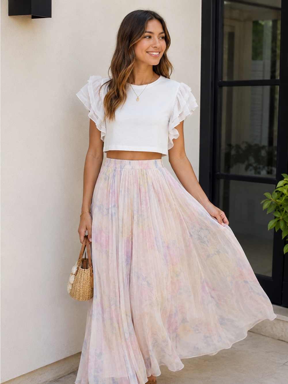 ZARA Feminine White Flutter Sleeve Crop Top Romantic Coquette Knit Size M